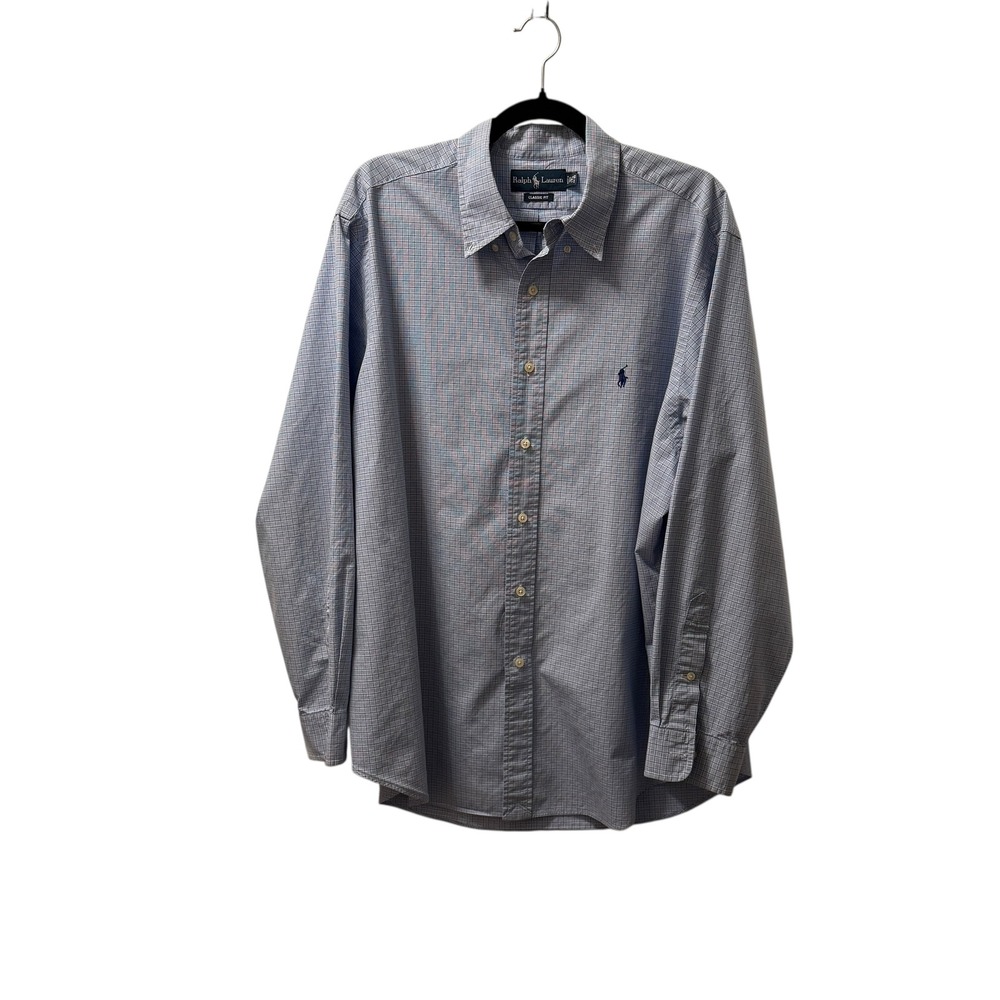 Mens Polo Ralph Lauren Classic Fit Blue Gingham Check Button Down Shirt Size L